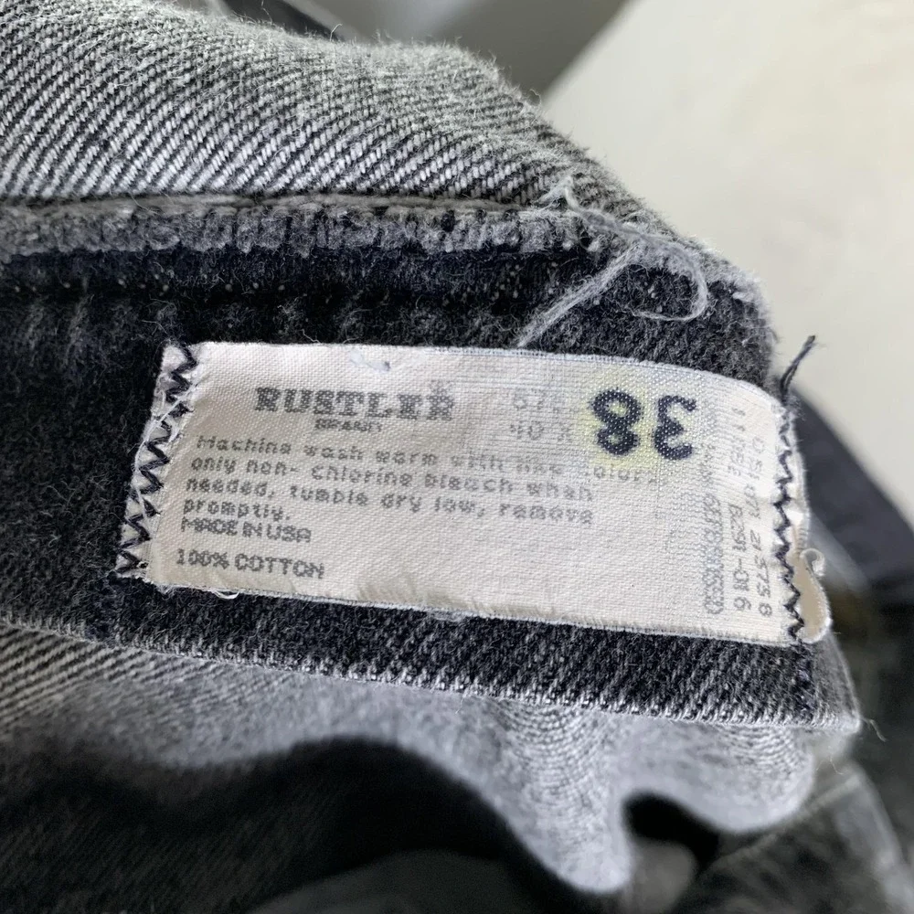 Vintage Rustler Jeans Mens‎ 38X32 Black Gray Denim Relaxed Fit Made USA 90s